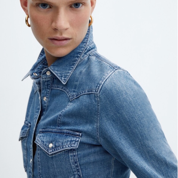 Mango Chest-pocket denim shirt in Blue Medium/XL - Picture 5 of 13